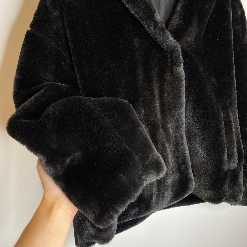 Zara Black Faux Fur Hooded Coat Jacket S - Picture 9 of 11